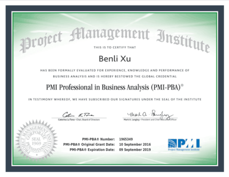 PMI-PBA证书